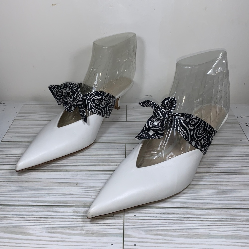 GIA COUTURE LEATHER GRAPHIC POINTED MULES 9